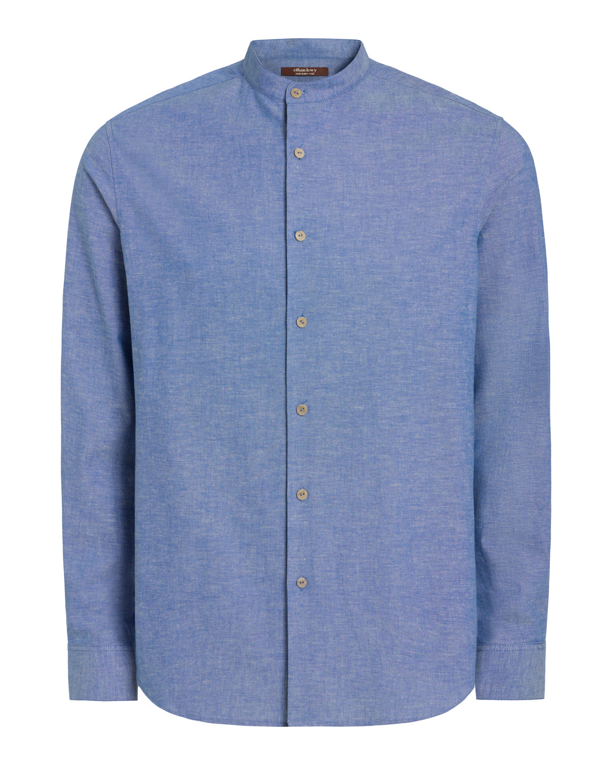 Blue Chambray Mandarin Collar Shirt