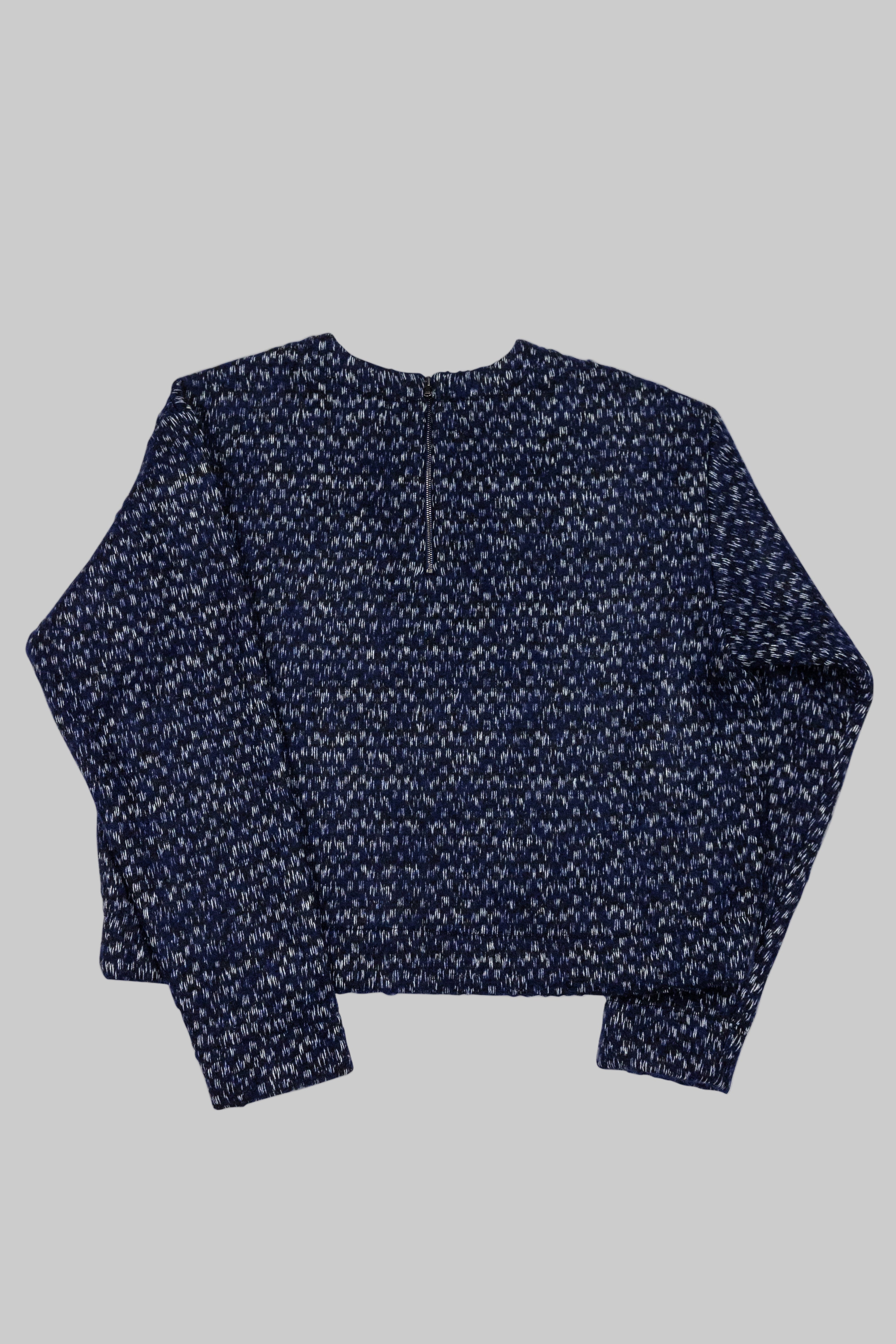 Blue Wool Boucle Back Zip Sweater