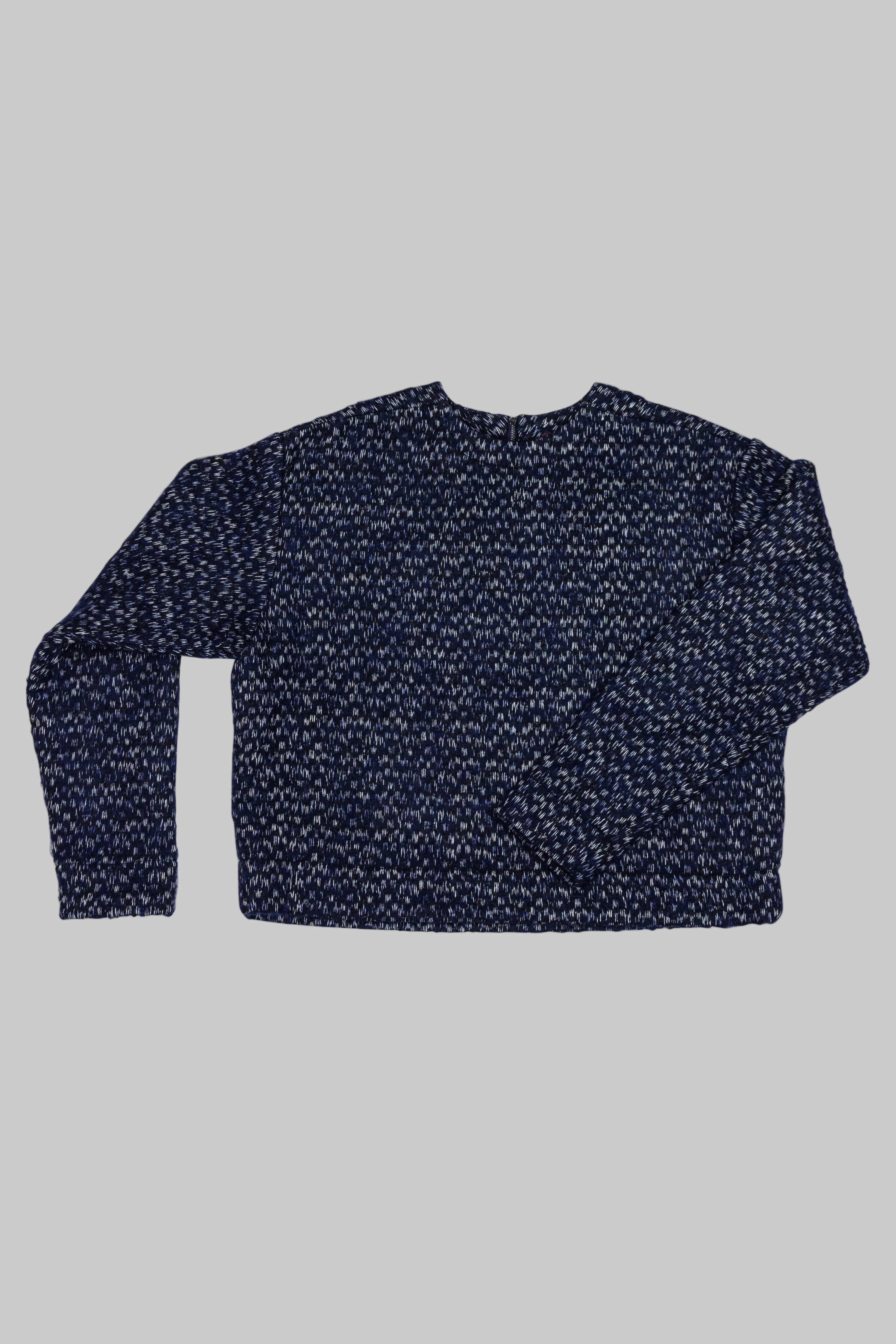 Blue Wool Boucle Back Zip Sweater