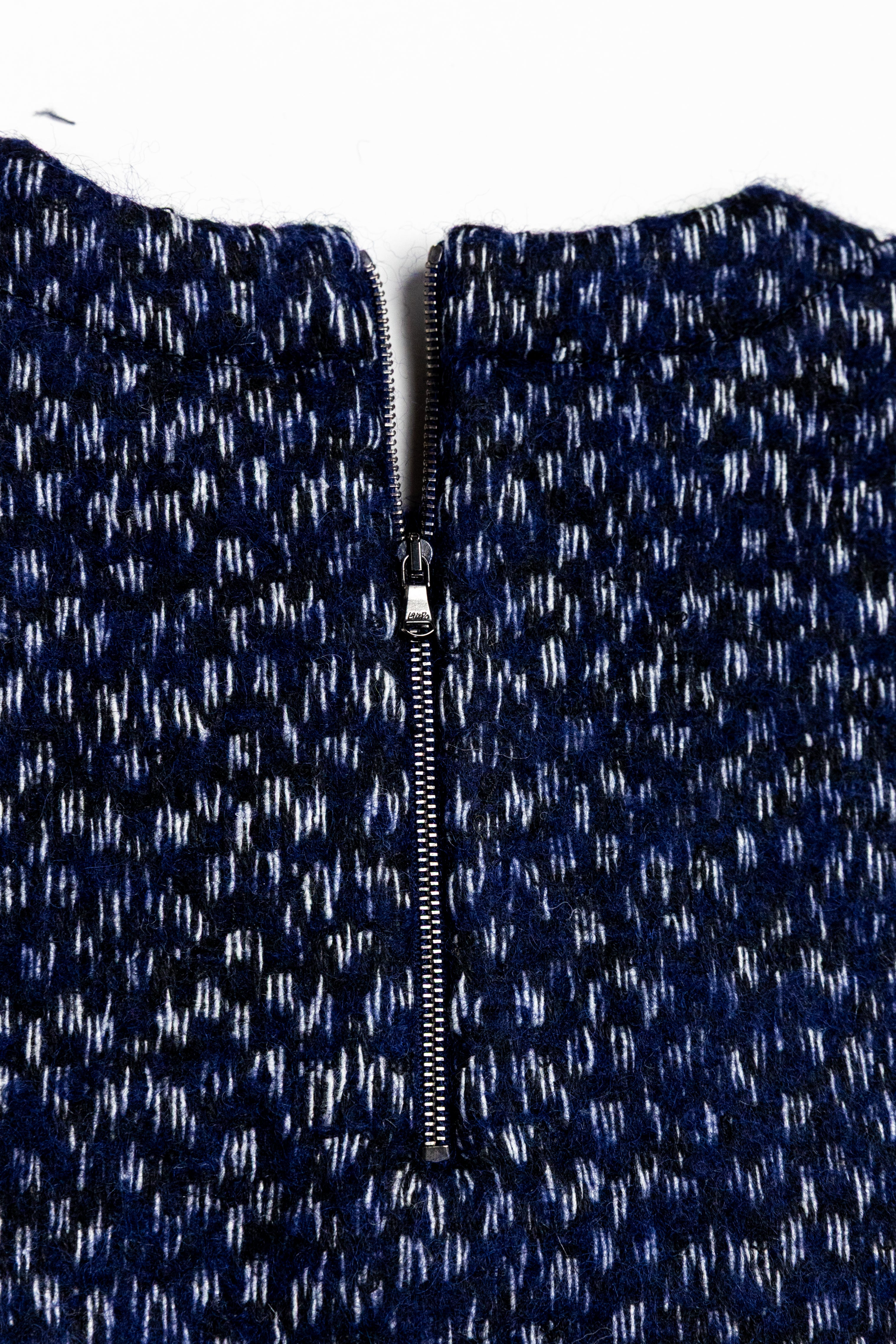 Blue Wool Boucle Back Zip Sweater